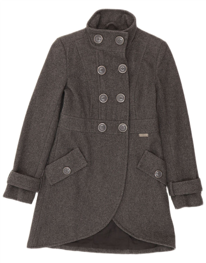 Buffalo Abrigo de doble botonadura para mujer UK 6 XS Lana moteada gris