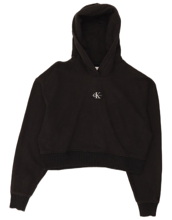 Calvin Klein Jeans Mujer Crop Oversize Sudadera con Capucha Jumper UK 10 Small Negro