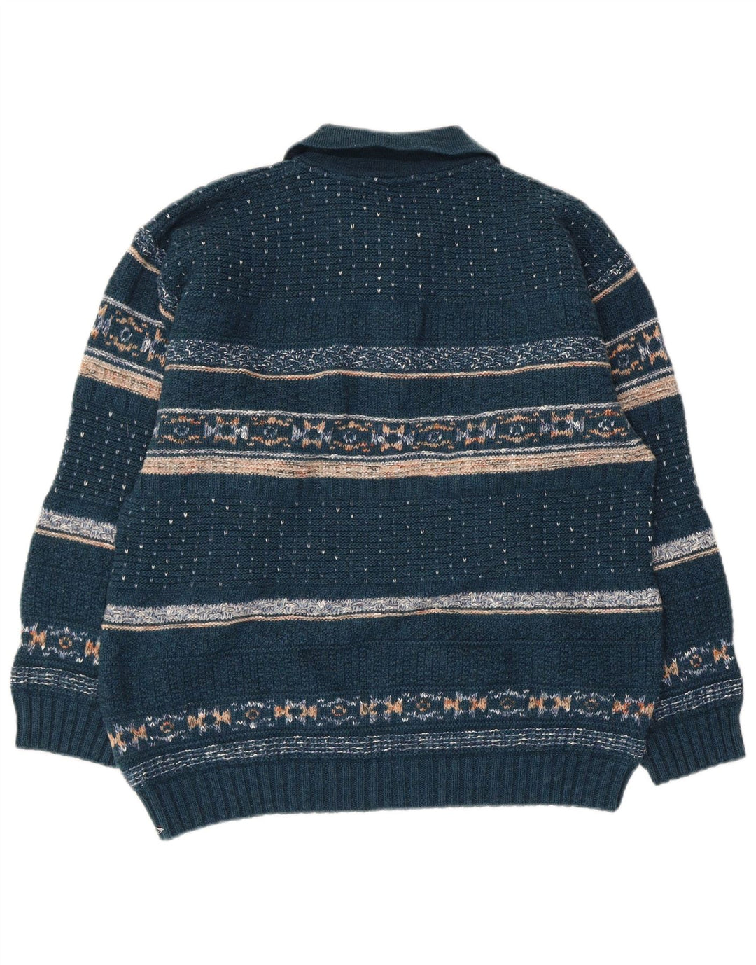 Polo Norte Hombre Polo Cuello Jersey Suéter Lana Fair Isle Azul Medio