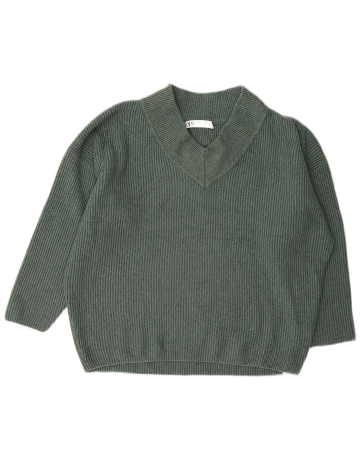 Zara Mujer Jersey Oversize Con Cuello En V UK 44 Acrílico Verde Medio