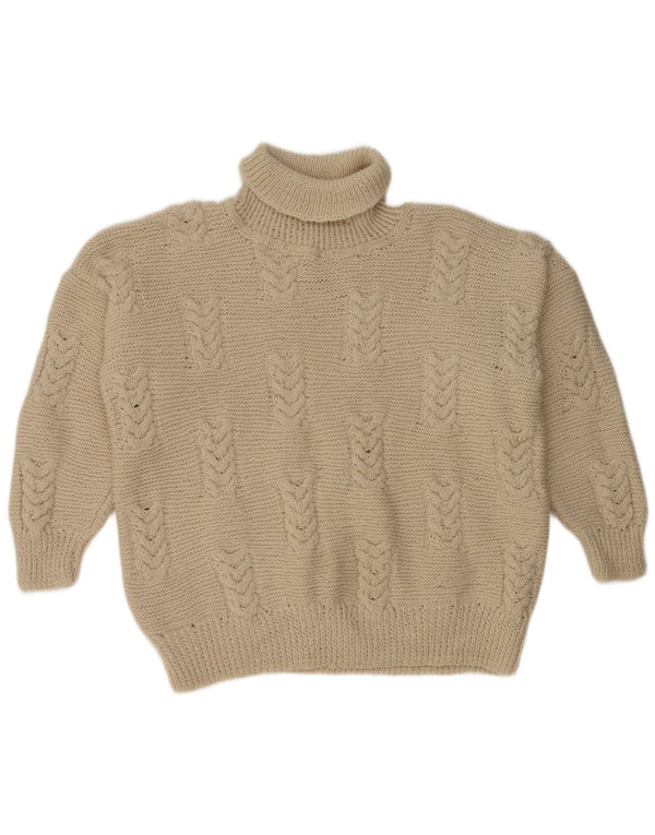 Vintage mujer crop roll cuello jersey suéter Reino Unido 20 2XL blanco apagado