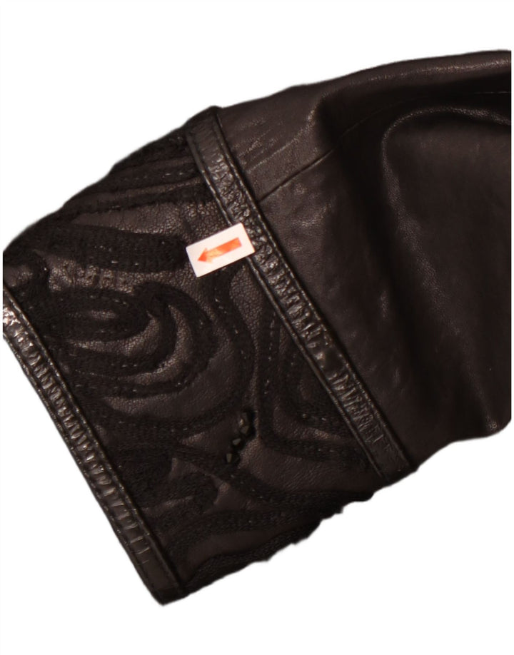 Vintage mujer chaqueta de cuero Reino Unido 22 3XL cuero negro