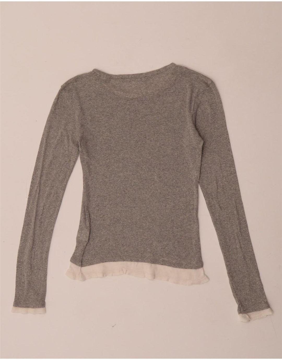 Zara Mujer Top Manga Larga UK 8 Small Gris Colorblock Poliéster