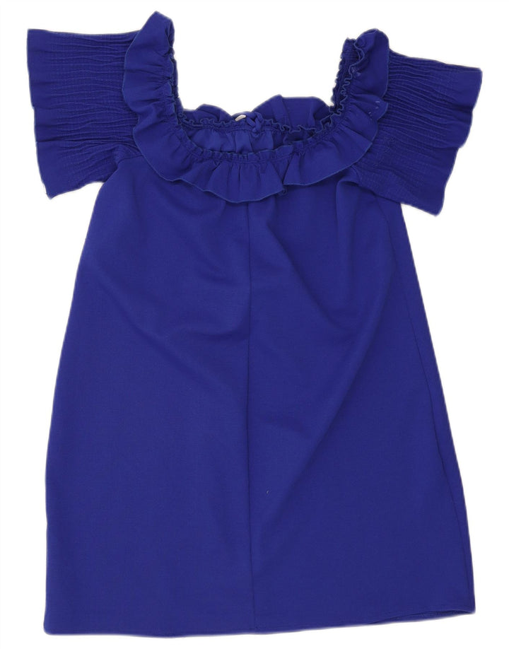 Zara Vestido con hombros descubiertos y volantes para mujer UK 44 Azul grande