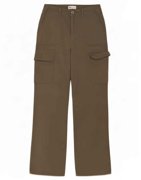Zara Mujer Pantalón Cargo Recto EU 40 Medium W30 L30 Algodón Caqui