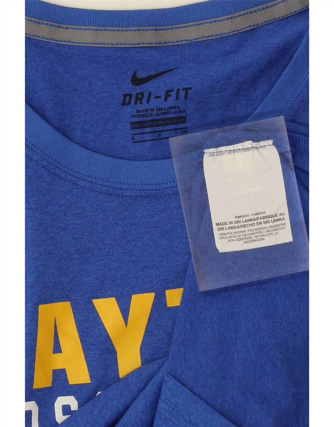 NIKE Womens Dri Fit Graphic Top Long Sleeve UK 10 Small Blue Polyester Vintage Nike and Second-Hand Nike from Messina Hembry 