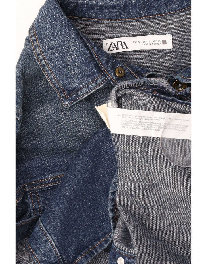 Zara Mujer Camisa Vaquera UK 10 Small Azul Algodón