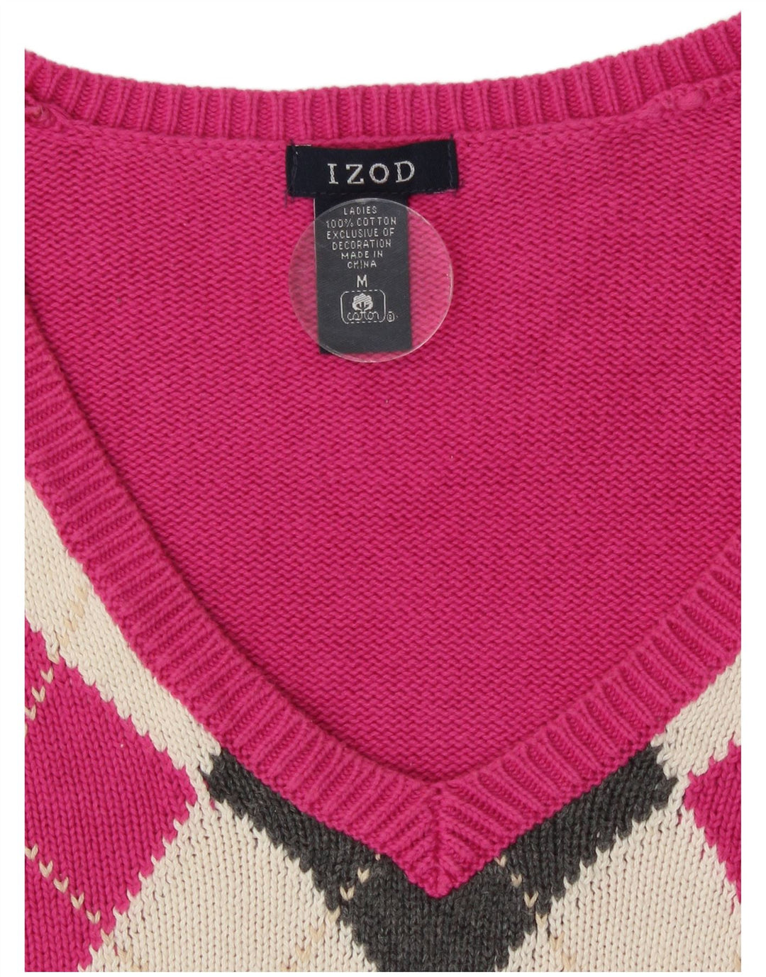 Mujer Izod Jersey Con Cuello En V De Algodón Argyle/Diamond Rosa Medio