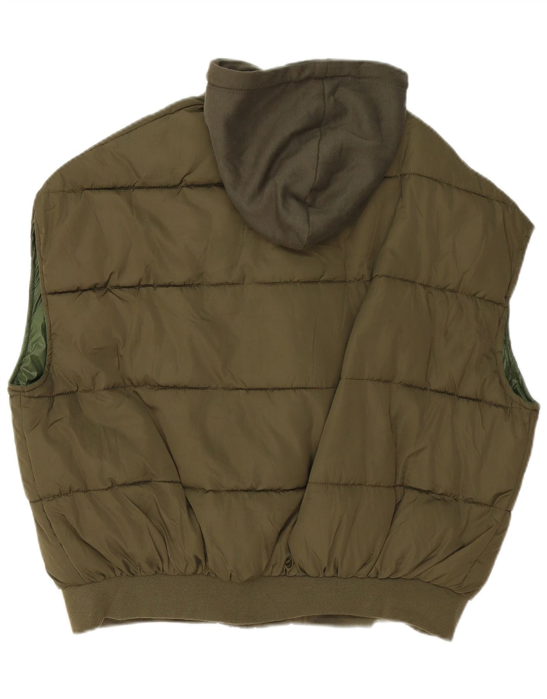 Zara Mujer Chaleco Acolchado Extragrande Con Capucha Reino Unido 10 Pequeño Poliéster Caqui