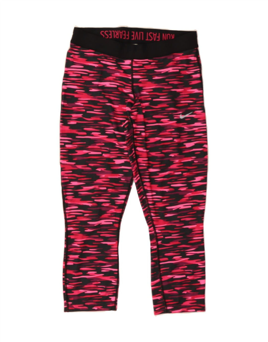NIKE Womens Dri Fit Capri Leggings UK 12 Medium Pink Geometric Polyester Vintage Nike and Second-Hand Nike from Messina Hembry 