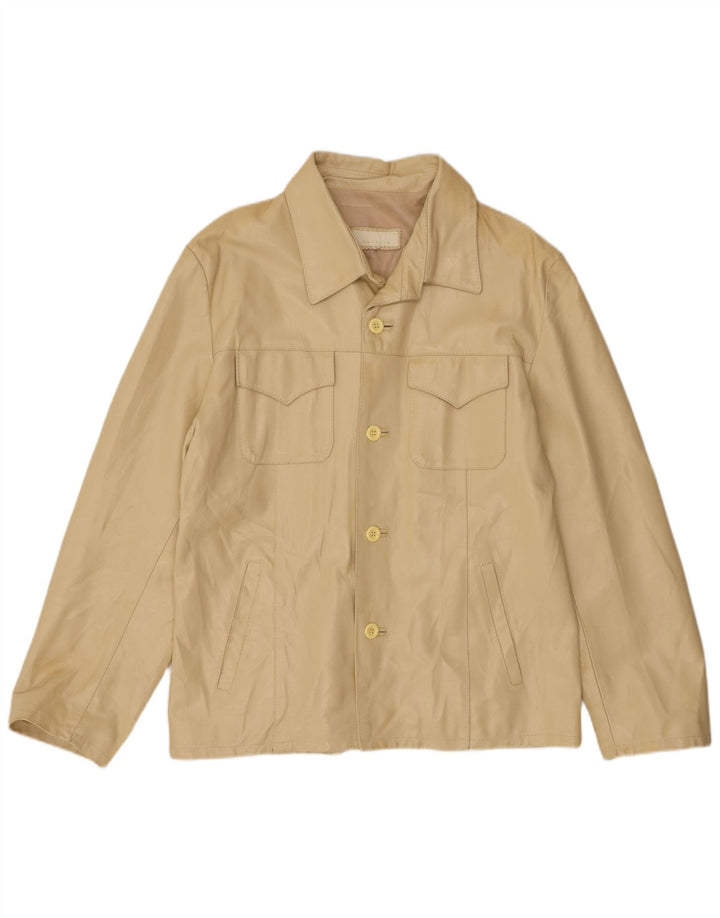 Bayside Chaqueta de cuero para hombre Reino Unido 40 Cuero beige grande