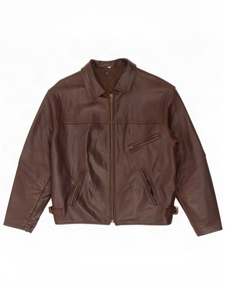 Chaqueta de cuero vintage para hombre Reino Unido 42 XL Marrón