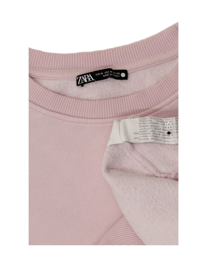 Zara Mujer Sudadera Jumper UK 12 Mediano Rosa Algodón