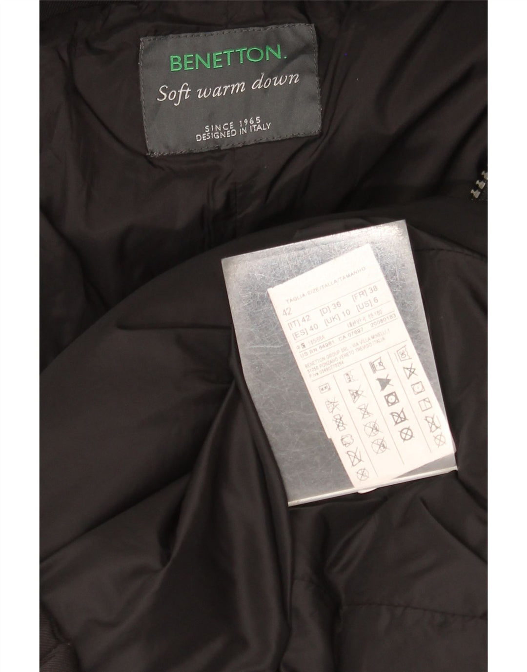 Benetton Abrigo Acolchado Con Capucha Mujer UK 40 Small Negro