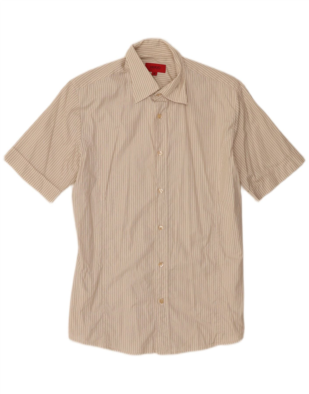 Camisa Hugo Boss Hombre Manga Corta Algodón Rayas Beige Medio