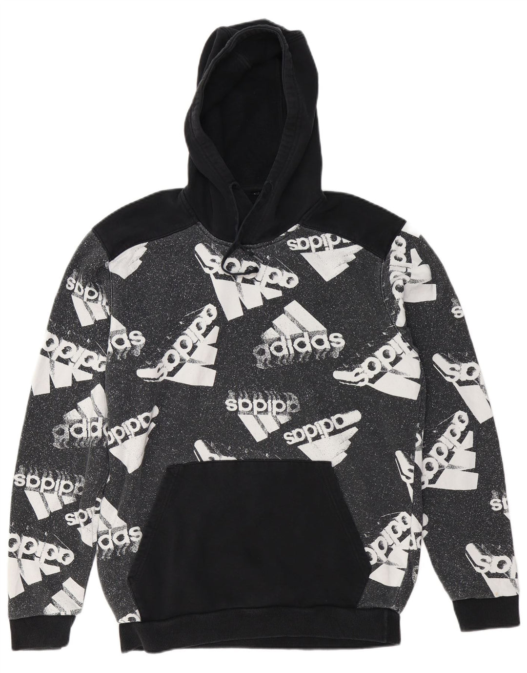 ADIDAS Hombre Graphic Sudadera con capucha Jumper Large Negro Colorblock Algodón