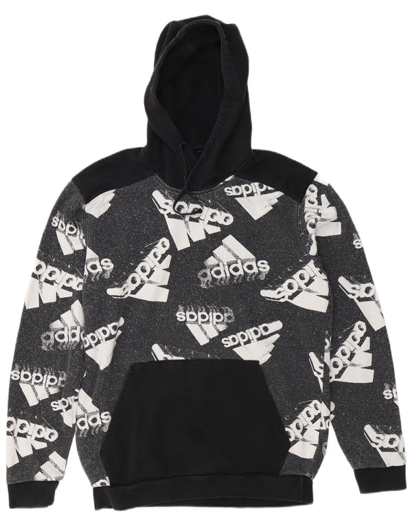 ADIDAS Hombre Graphic Sudadera con capucha Jumper Large Negro Colorblock Algodón