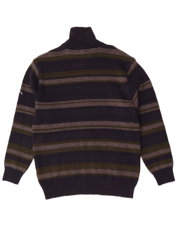 Vintage hombres Cardigan suéter 2XL azul marino rayas Merino lana
