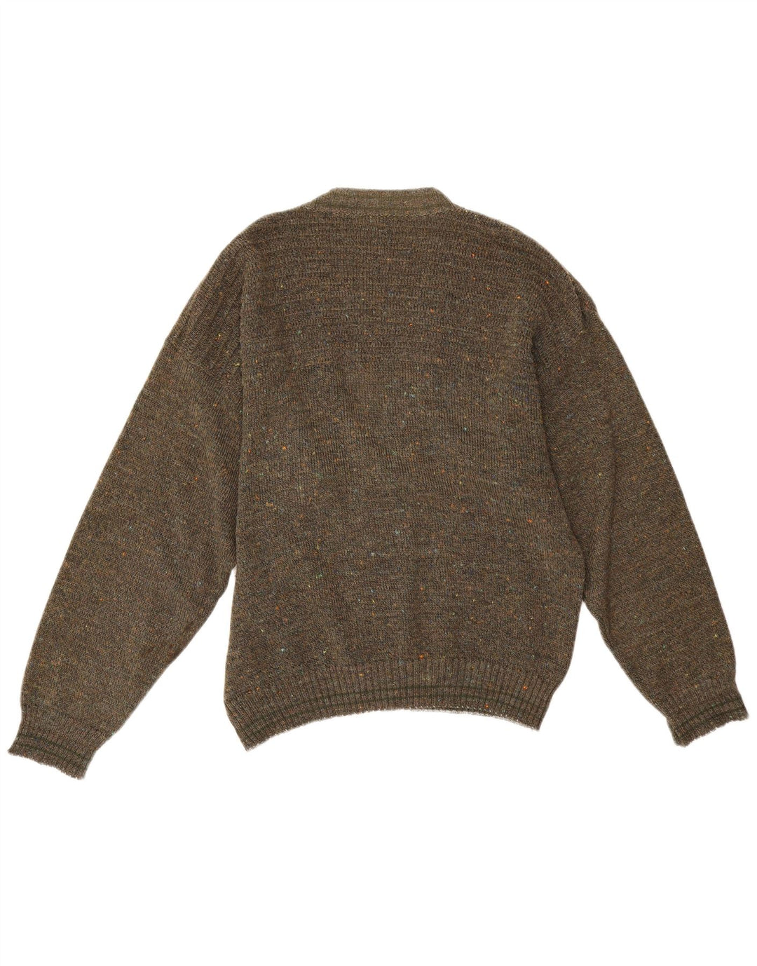 Vintage hombres Cardigan suéter IT 50 medio caqui moteado acrílico