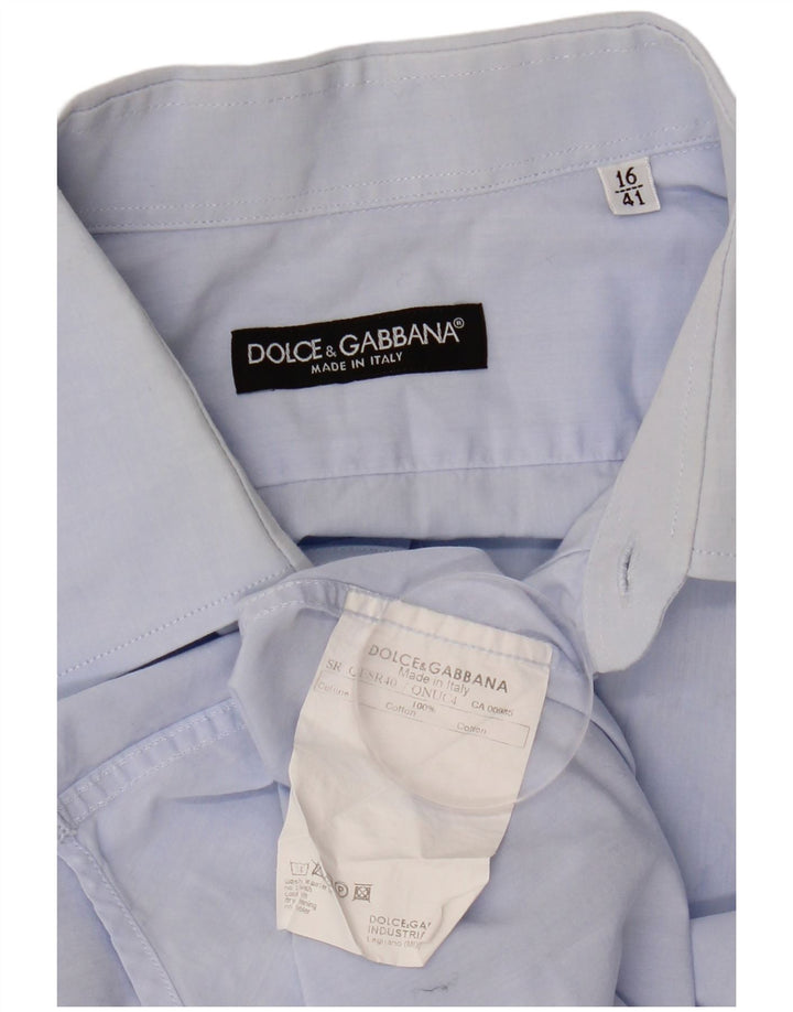 DOLCE & GABBANA Camisa Hombre Talla 16 41 Grande Azul Algodón