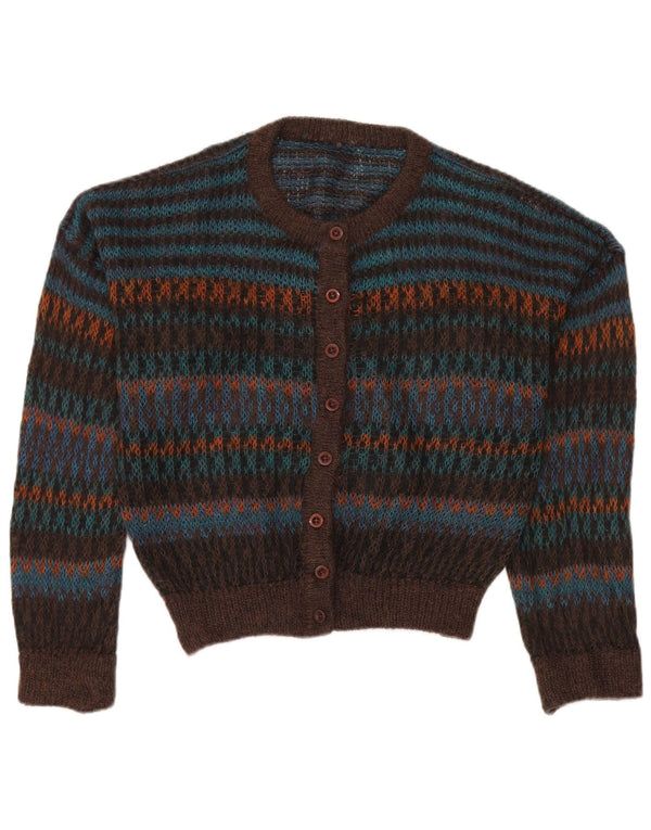 Vintage mujer oversized Cardigan suéter EU 48 2XL marrón rayas Mohair