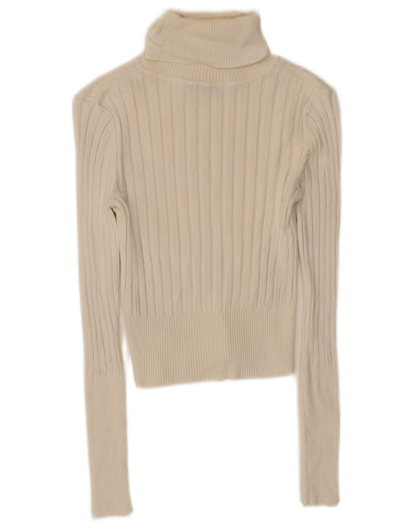 Zara Mujer Crop Roll Neck Top Manga Larga UK 10 Small White Viscosa