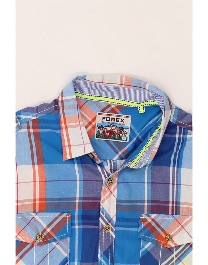 FOREX Mens Short Sleeve Shirt Medium Blue Check Cotton Vintage Forex and Second-Hand Forex from Messina Hembry 