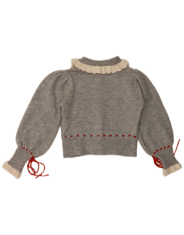 Zara Mujer Crop Cardigan Suéter Reino Unido 12 Acrílico Floral Gris Medio