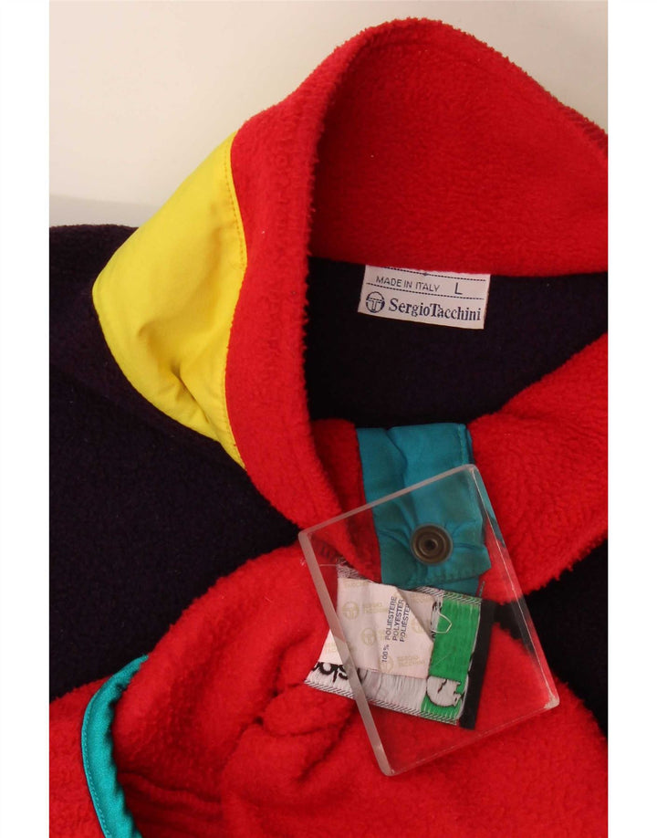 Sergio Tacchini Jersey de forro polar con cuello abotonado para hombre, tamaño grande, color rojo