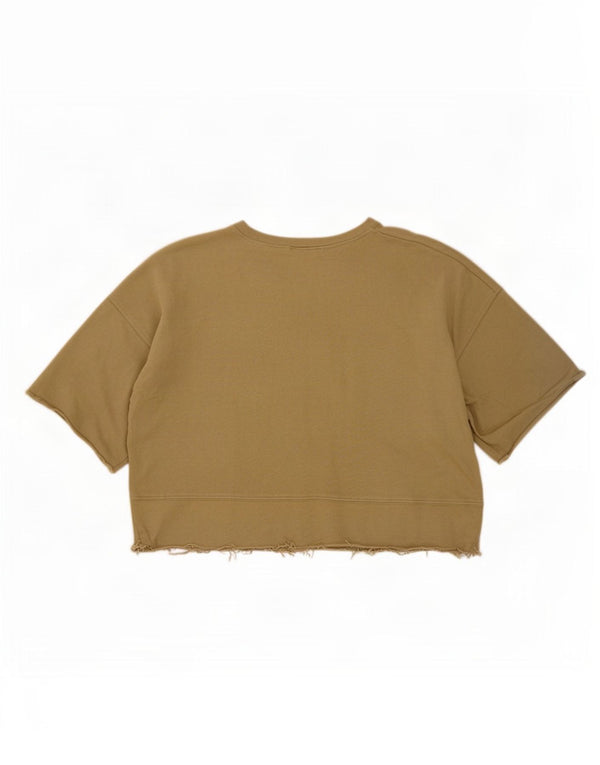 Zara Mujer Crop Camiseta Top UK 44 Mediano Caqui Algodón