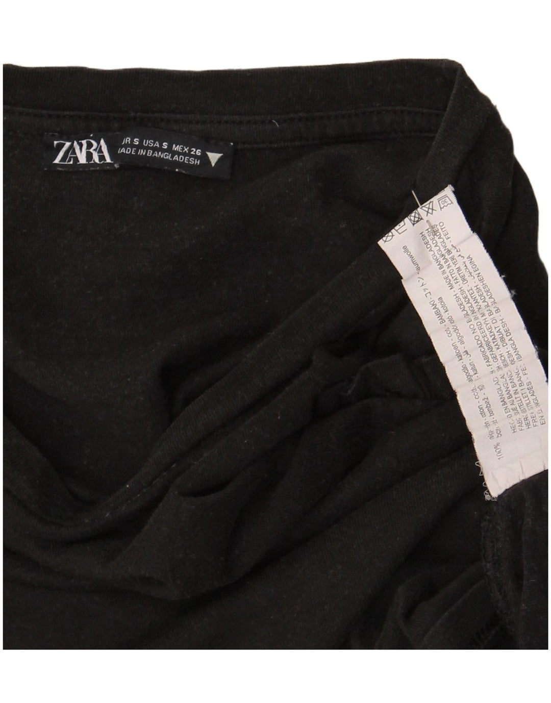 Zara Mujer Crop Camiseta Extragrande Top Reino Unido 10 Pequeño Algodón Negro