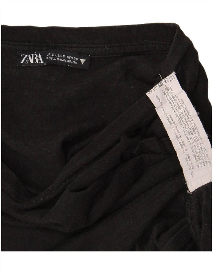 Zara Mujer Crop Camiseta Extragrande Top Reino Unido 10 Pequeño Algodón Negro