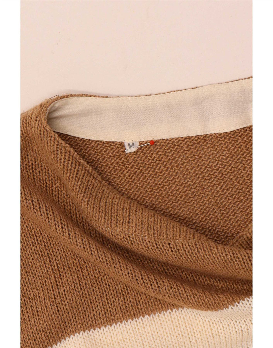 Vintage hombres barco cuello jumper suéter medio marrón rayas