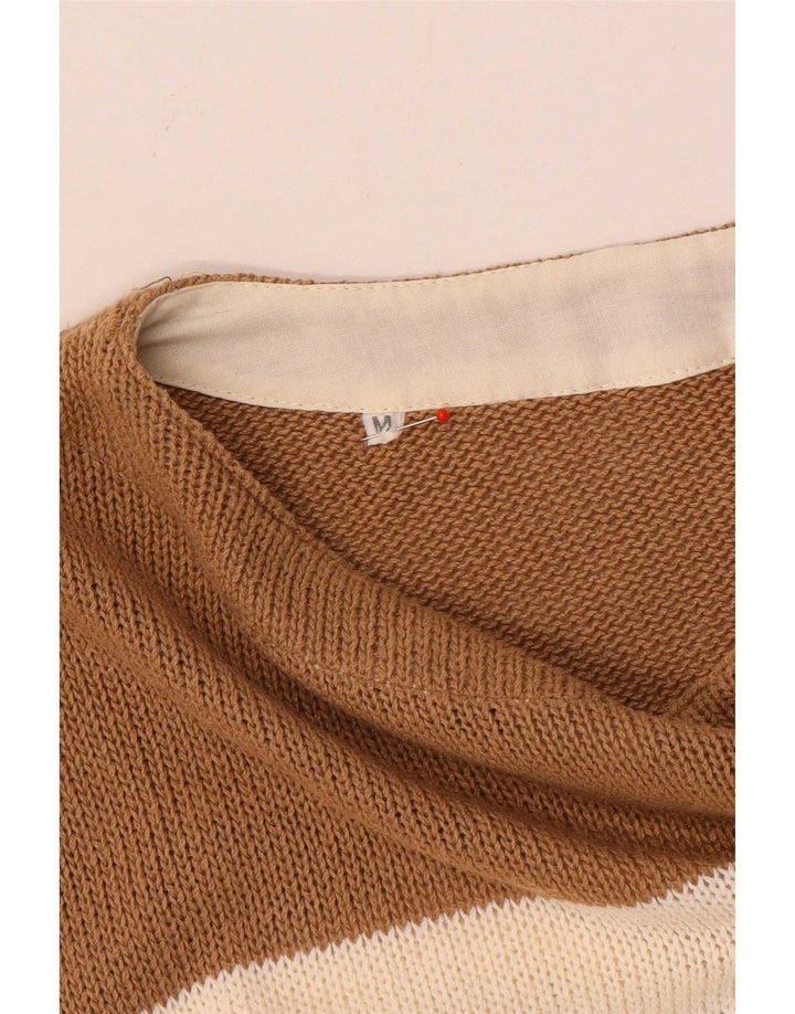 Vintage hombres barco cuello jumper suéter medio marrón rayas