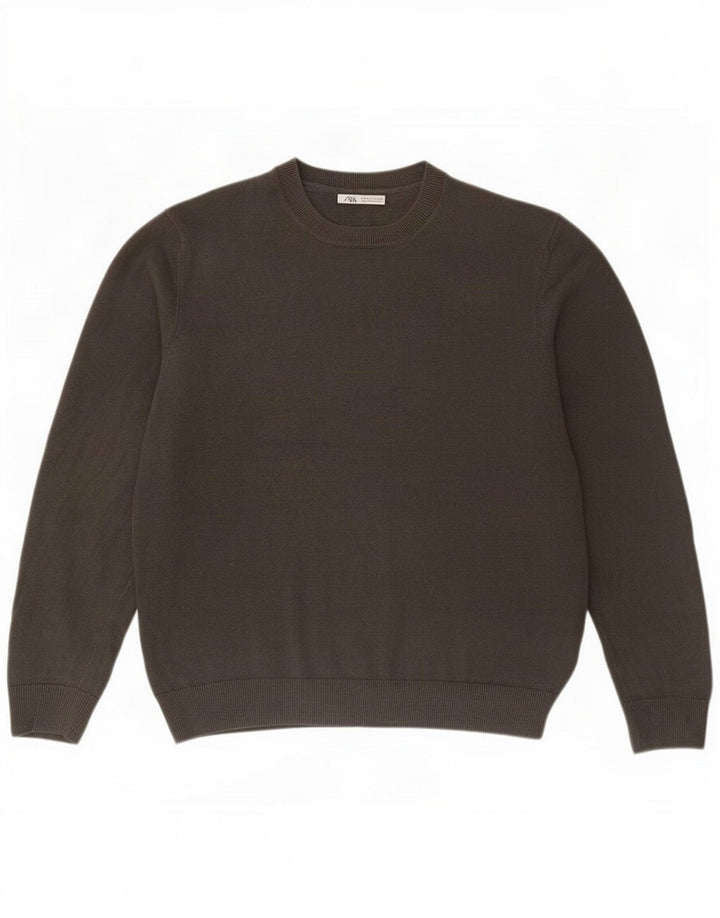 Zara Hombre Jersey Cuello Redondo Jersey Grande Lino Gris