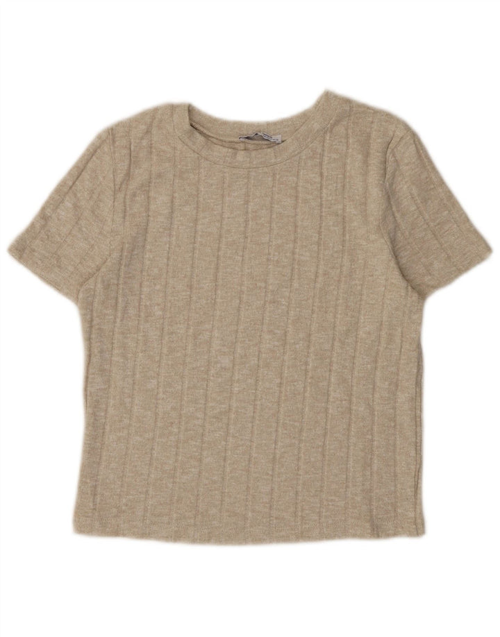 Zara Mujer Crop Camiseta Top UK 10 Small Beige