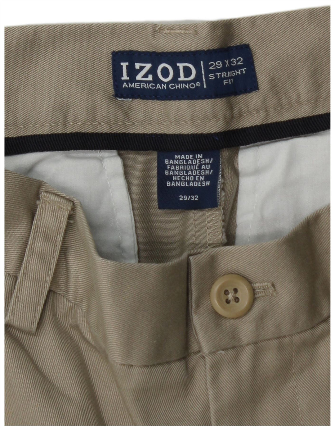 IZOD Pantalón chino recto para hombre W29 L32 Algodón beige