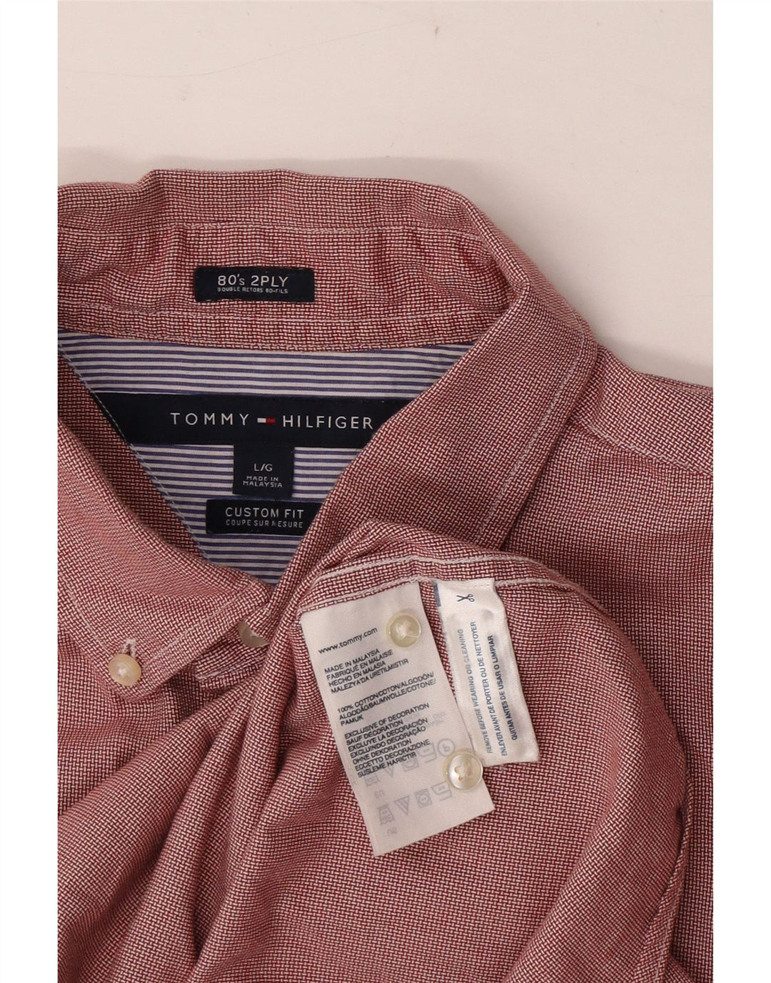 Camisa Tommy Hilfiger de corte personalizado para hombre, algodón a cuadros rojos grandes