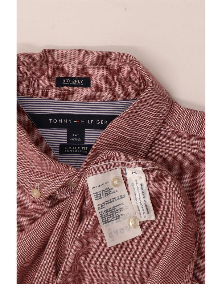 Camisa Tommy Hilfiger de corte personalizado para hombre, algodón a cuadros rojos grandes