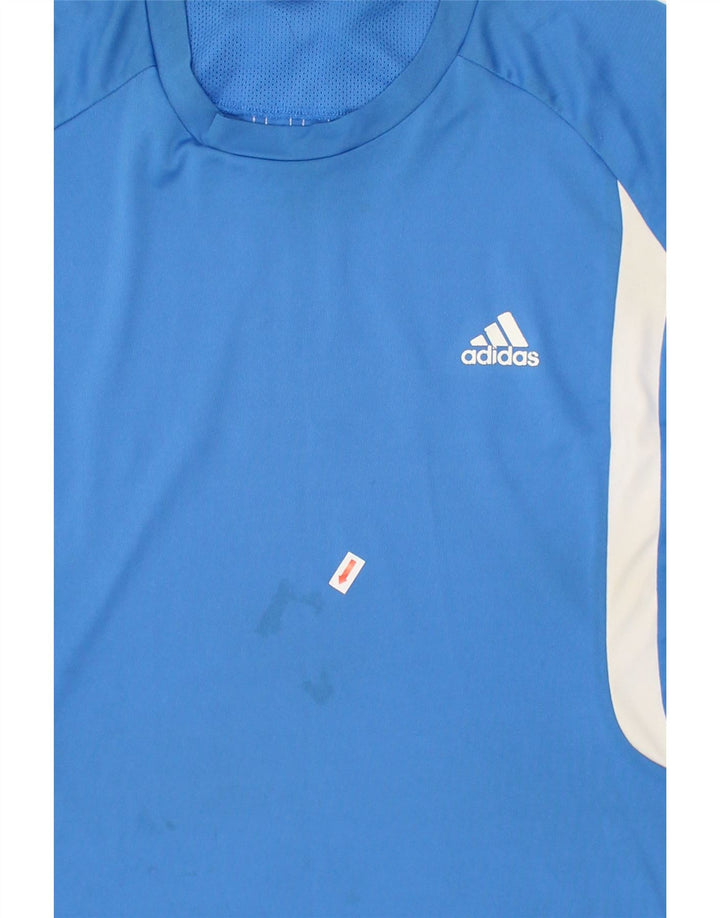 ADIDAS Mens T-Shirt Top Large Blue Colourblock Polyester Vintage Adidas and Second-Hand Adidas from Messina Hembry 