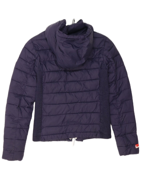 Superdry Chaqueta Acolchada Con Capucha Para Mujer UK 6 XS Azul Marino Nylon