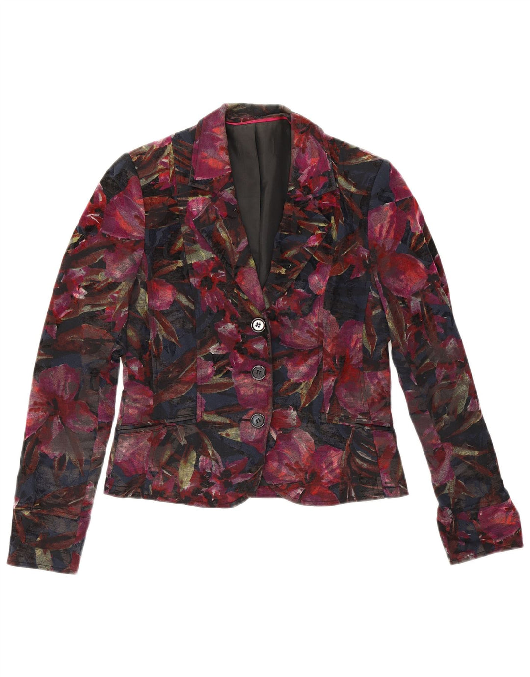 Vintage mujer 3 botones Blazer chaqueta Reino Unido 10 pequeño multicolor floral
