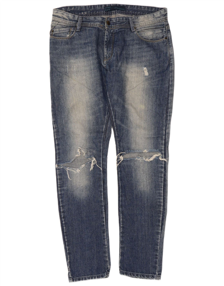 Zara Jeans ajustados desgastados para mujer EU 42 Large W32 L30 Azul