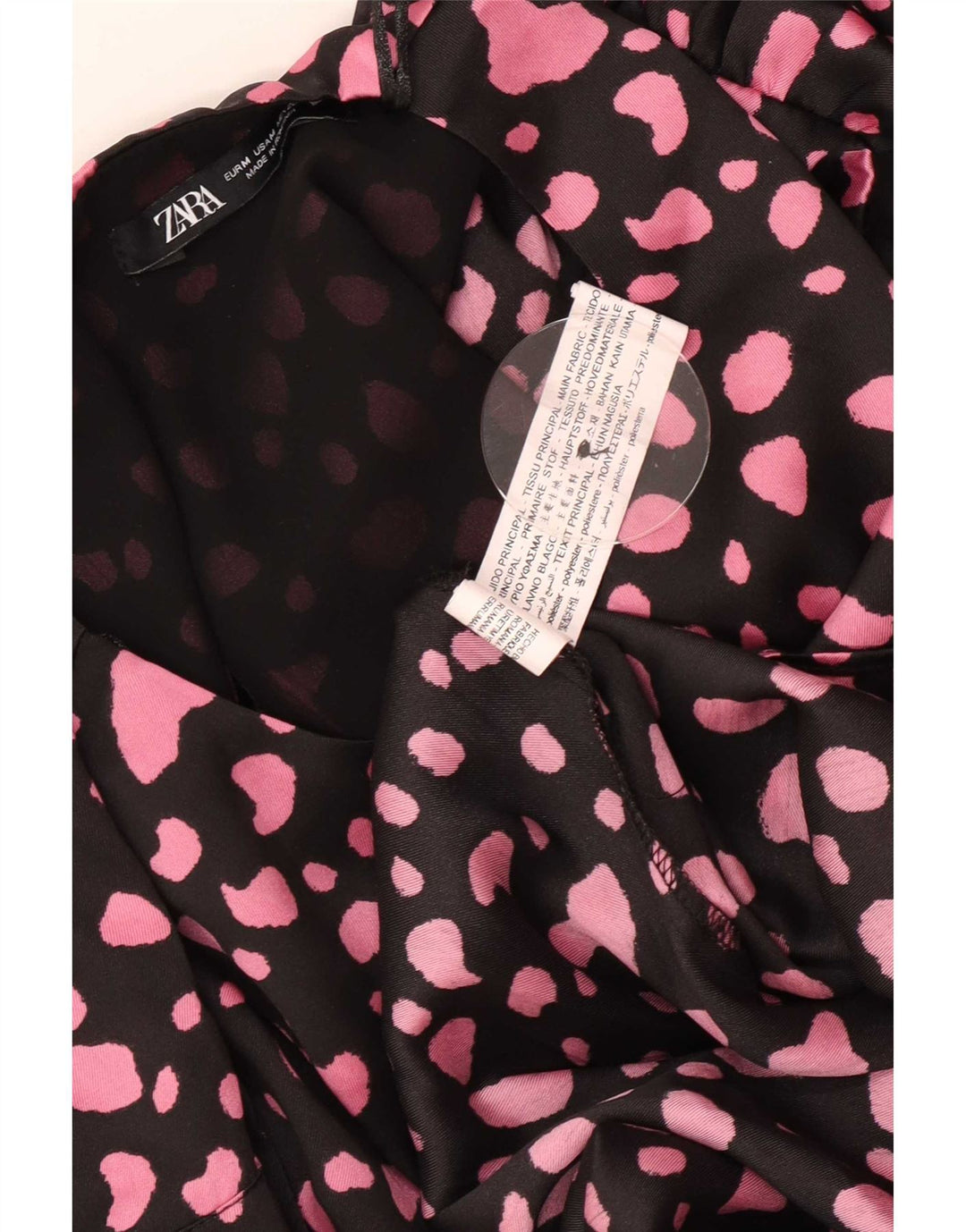 Zara Vestido largo de manga larga para mujer UK 40 Mediano Poliéster con lunares negros