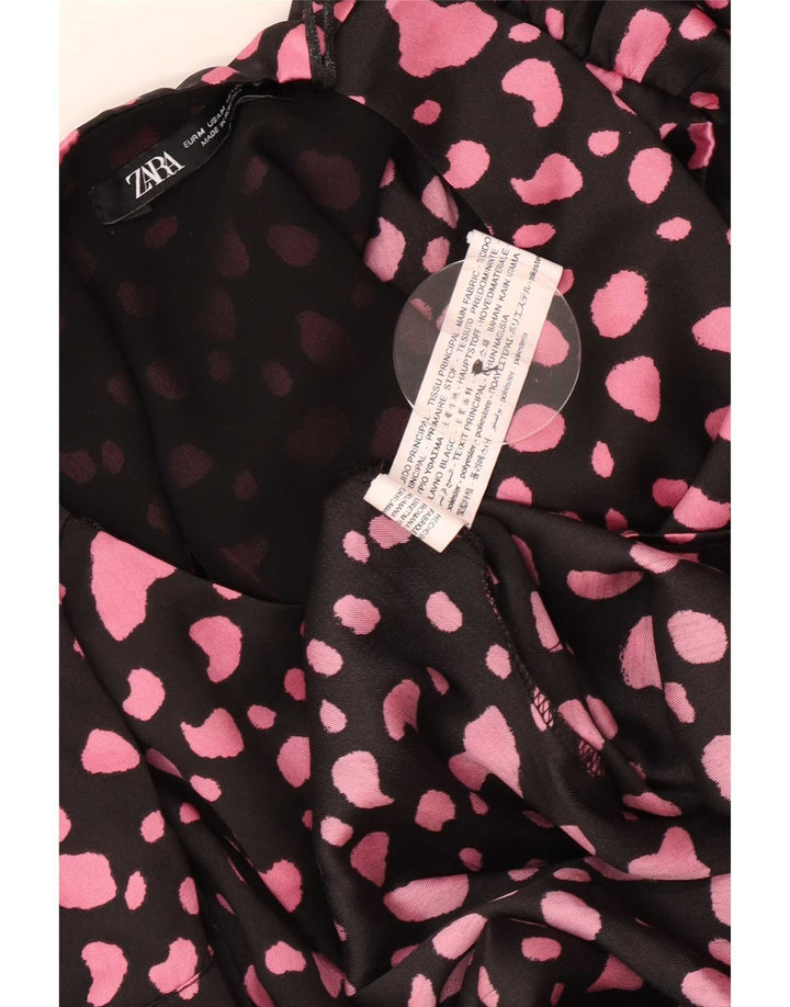 Zara Vestido largo de manga larga para mujer UK 40 Mediano Poliéster con lunares negros