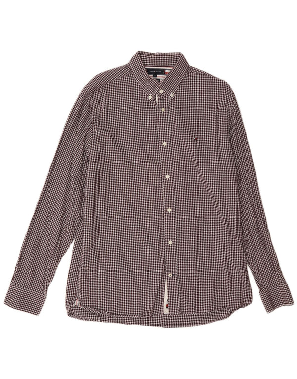 Tommy Hilfiger Camisa de franela para hombre XL Algodón a cuadros burdeos
