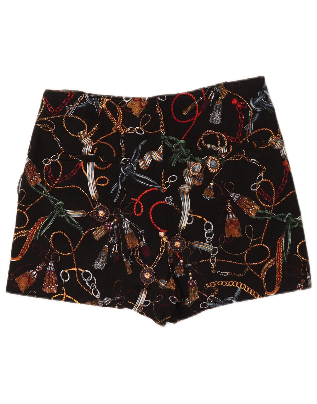 Zara Mujer Pantalones Cortos Chinos De Cintura Alta Con Patrón Abstracto Mediano W28 Negro