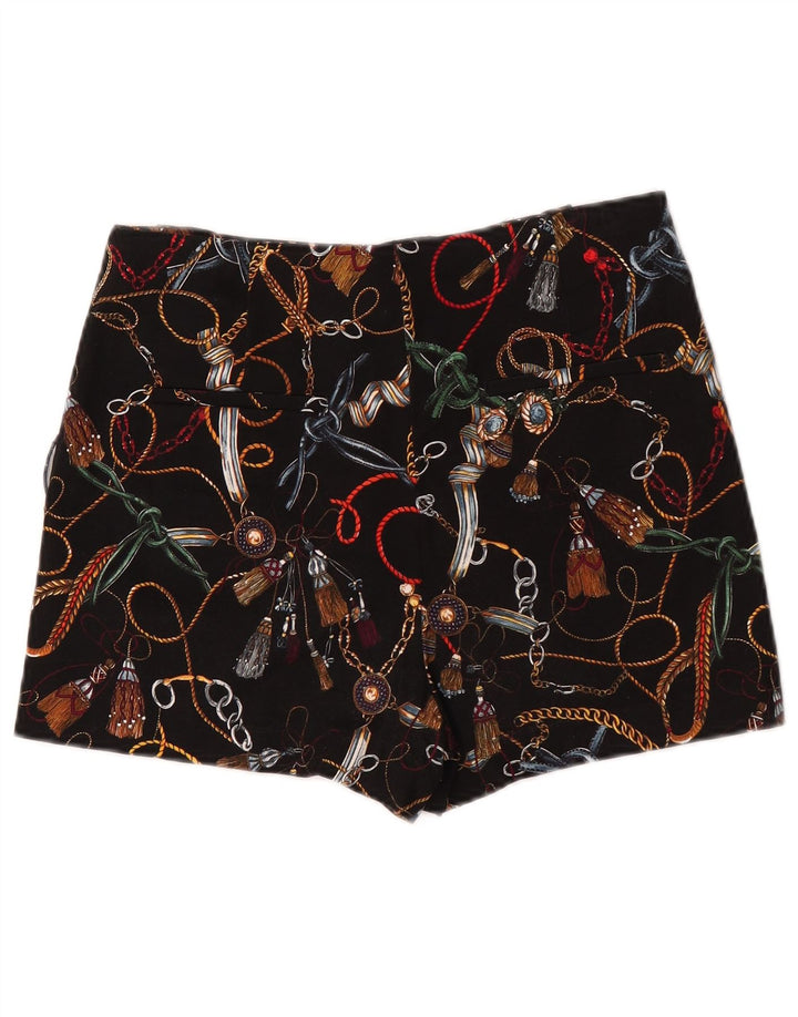 Zara Mujer Pantalones Cortos Chinos De Cintura Alta Con Patrón Abstracto Mediano W28 Negro