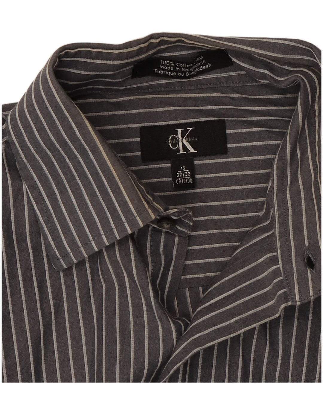 Camisa Calvin Klein para hombre talla 15 algodón a rayas gris medio