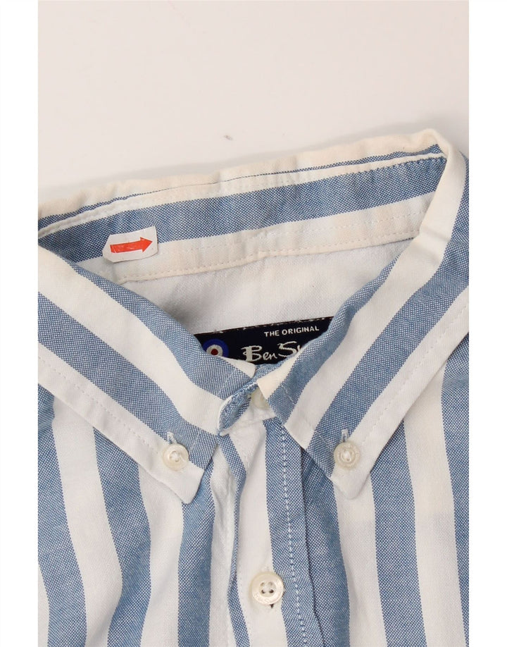 Ben Sherman Camisa de manga corta para hombre de algodón a rayas azul medio